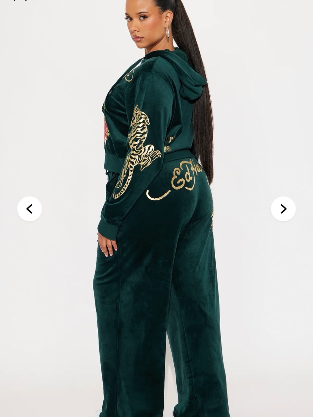 Ed Hardy Green Velvet Velour Tiger Zip Hoodie & Pant Set - Picture 11 of 11